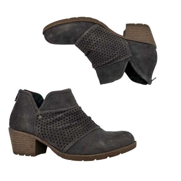 Earth Origins gray Suede Booties Perforated Ruching brandished toe back zip sz 7 - Picture 2 of 10
